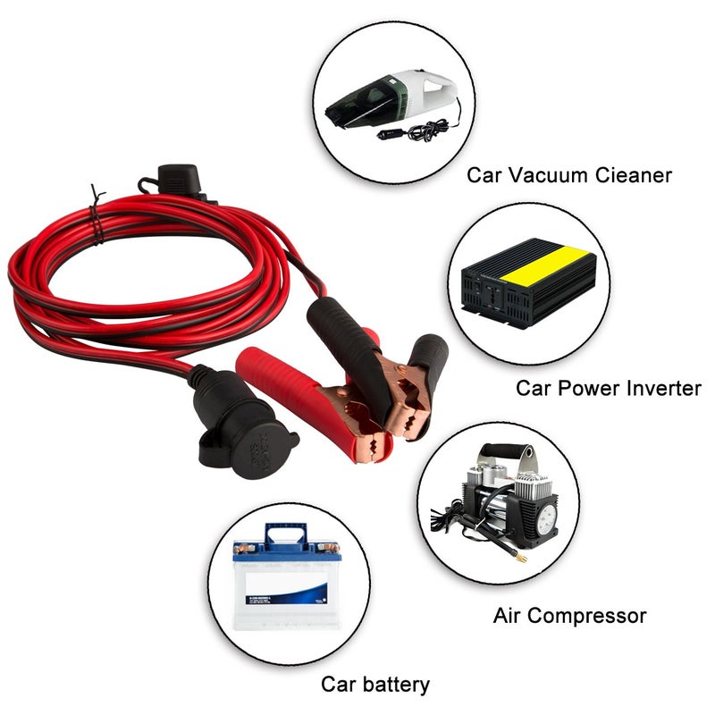 DEDC 3m/10FT Battery Clip On Plug Socket, 12V/24V Cigarette Lighter Adapter Cable with Fuse Holder for Car Battery, Portable Air Compressor, Power Inverter (Cigarette Lighter Adapter Cable Set) - Image 3